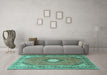 Machine Washable Medallion Turquoise Traditional Area Rugs in a Living Room,, wshtr322turq