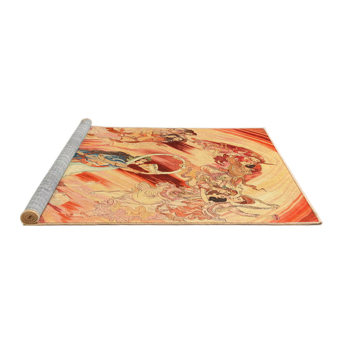 Sideview of Machine Washable Traditional Orange Red Rug, wshtr3230