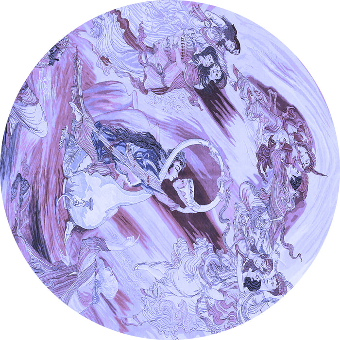 Round Machine Washable Animal Blue Traditional Rug, wshtr3230blu