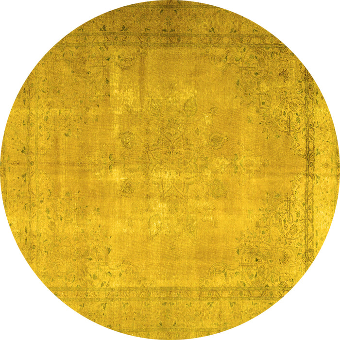 Round Machine Washable Persian Yellow Traditional Rug, wshtr3231yw
