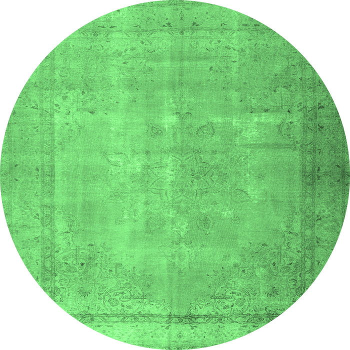 Round Machine Washable Persian Emerald Green Traditional Area Rugs, wshtr3231emgrn