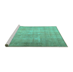 Sideview of Machine Washable Persian Turquoise Traditional Area Rugs, wshtr3231turq