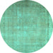 Round Persian Turquoise Traditional Rug, tr3231turq