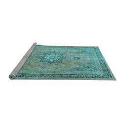Sideview of Machine Washable Persian Light Blue Traditional Rug, wshtr3232lblu