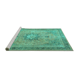 Sideview of Machine Washable Persian Turquoise Traditional Area Rugs, wshtr3232turq