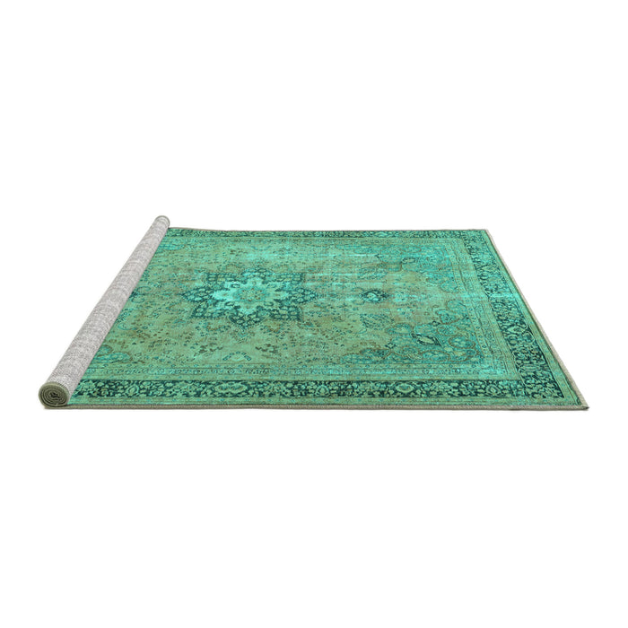 Sideview of Machine Washable Persian Turquoise Traditional Area Rugs, wshtr3232turq