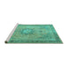 Sideview of Machine Washable Persian Turquoise Traditional Area Rugs, wshtr3232turq