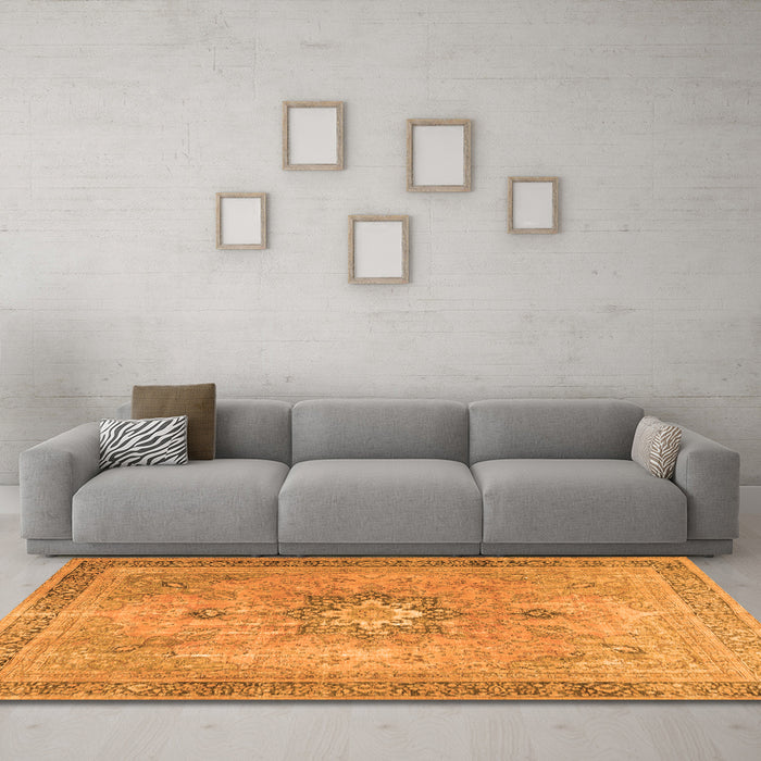 Machine Washable Persian Orange Traditional Area Rugs in a Living Room, wshtr3232org