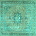 Square Machine Washable Persian Turquoise Traditional Area Rugs, wshtr3232turq