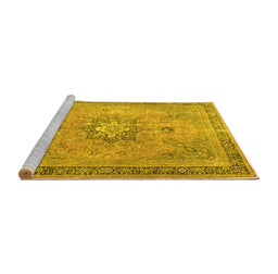 Sideview of Machine Washable Persian Yellow Traditional Rug, wshtr3232yw