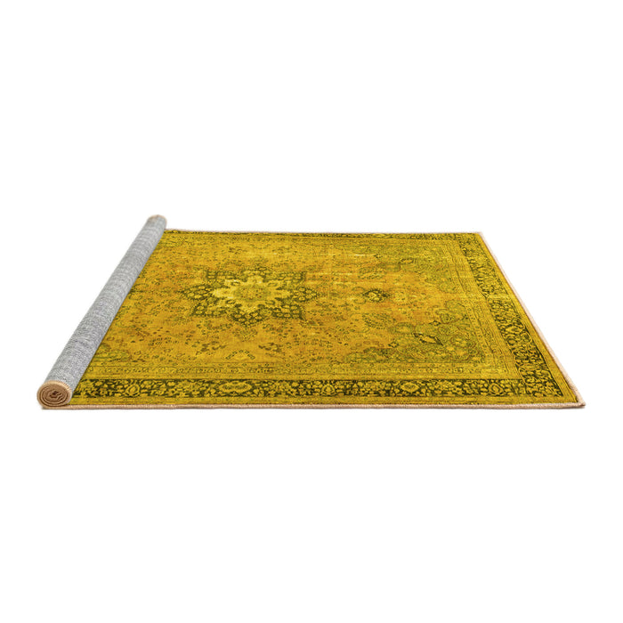 Sideview of Machine Washable Persian Yellow Traditional Rug, wshtr3232yw