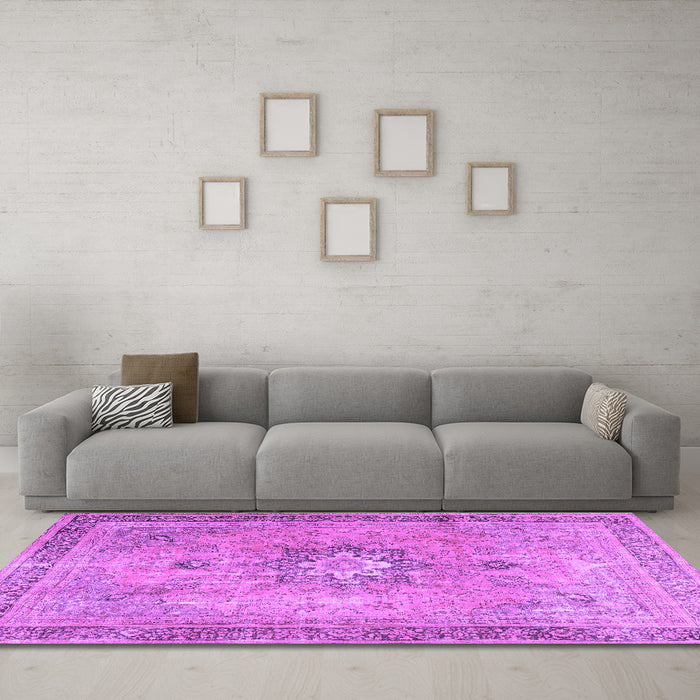 Machine Washable Persian Purple Traditional Area Rugs in a Living Room, wshtr3232pur