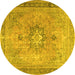 Round Machine Washable Persian Yellow Traditional Rug, wshtr3232yw