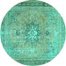 Round Machine Washable Persian Turquoise Traditional Area Rugs, wshtr3232turq