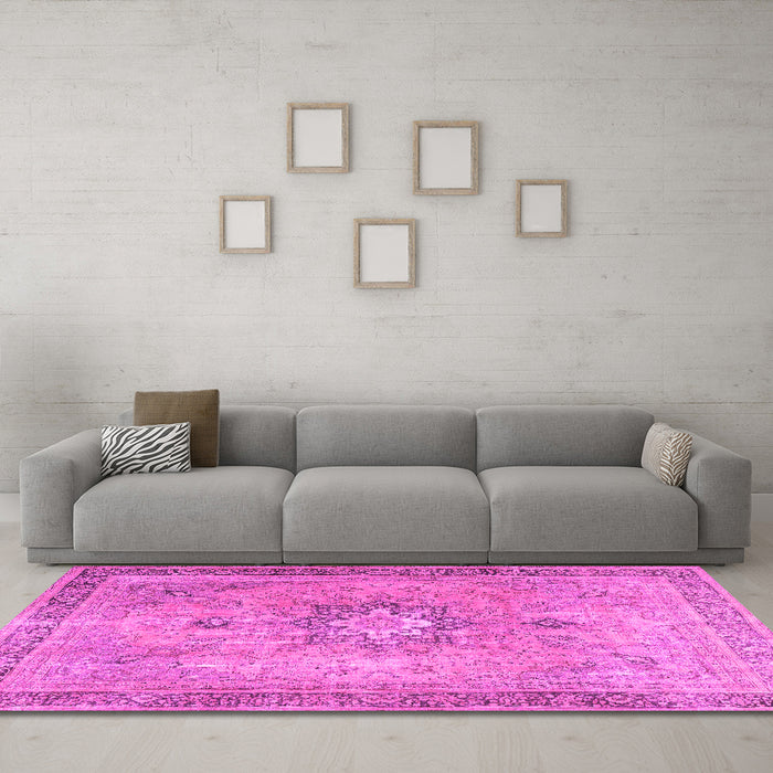 Machine Washable Persian Pink Traditional Rug in a Living Room, wshtr3232pnk