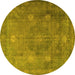 Round Persian Yellow Traditional Rug, tr3233yw