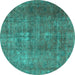 Round Machine Washable Persian Turquoise Traditional Area Rugs, wshtr3234turq