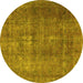 Round Persian Yellow Traditional Rug, tr3234yw