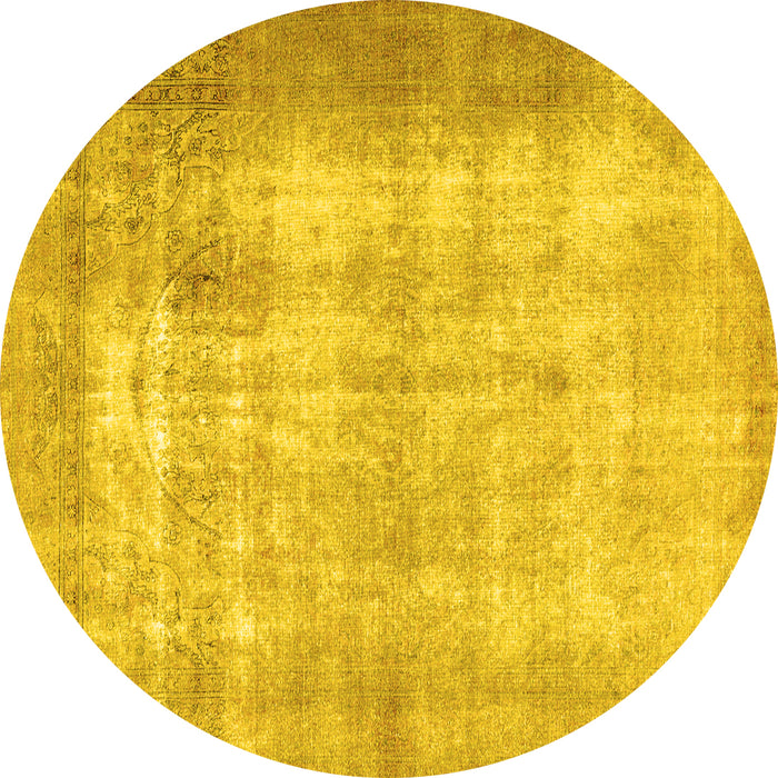 Round Machine Washable Persian Yellow Traditional Rug, wshtr3235yw
