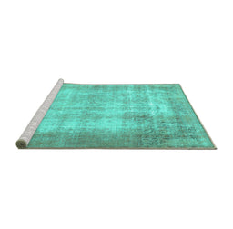 Sideview of Machine Washable Persian Turquoise Traditional Area Rugs, wshtr3235turq