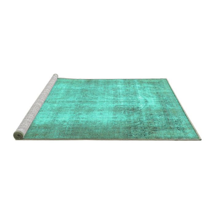 Sideview of Machine Washable Persian Turquoise Traditional Area Rugs, wshtr3235turq