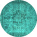 Round Persian Turquoise Traditional Rug, tr3236turq