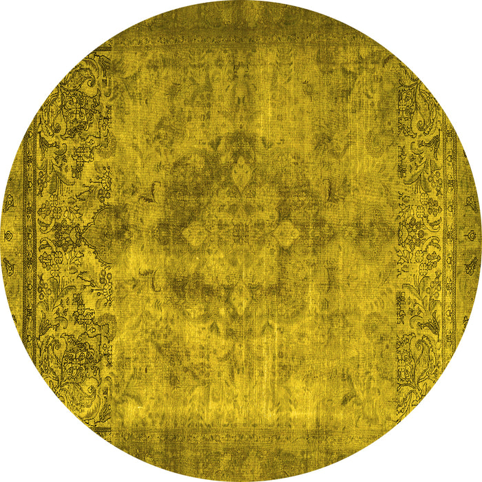 Round Machine Washable Persian Yellow Traditional Rug, wshtr3236yw