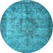 Round Machine Washable Persian Light Blue Traditional Rug, wshtr3236lblu