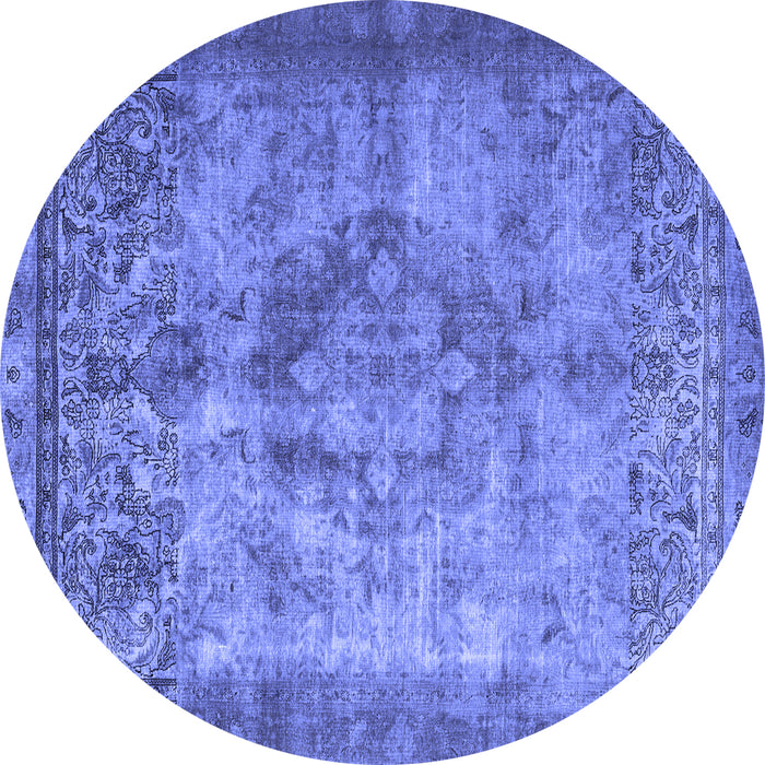 Round Machine Washable Persian Blue Traditional Rug, wshtr3236blu