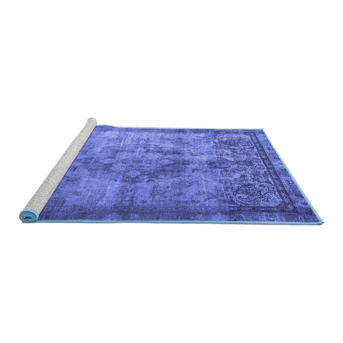 Sideview of Machine Washable Persian Blue Traditional Rug, wshtr3236blu