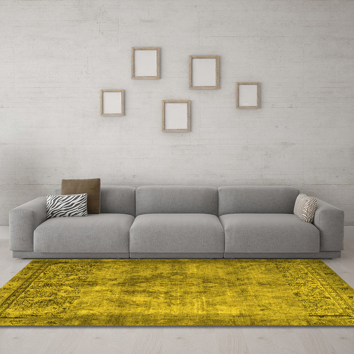 Machine Washable Persian Yellow Traditional Rug in a Living Room, wshtr3236yw
