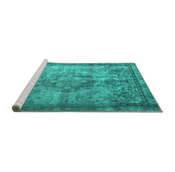 Sideview of Machine Washable Persian Turquoise Traditional Area Rugs, wshtr3236turq