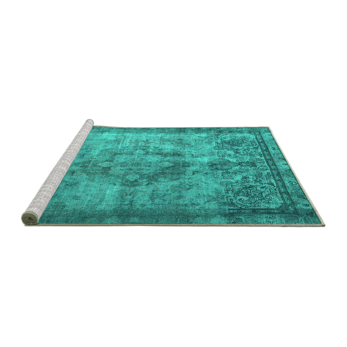 Sideview of Machine Washable Persian Turquoise Traditional Area Rugs, wshtr3236turq