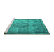 Sideview of Machine Washable Persian Turquoise Traditional Area Rugs, wshtr3236turq