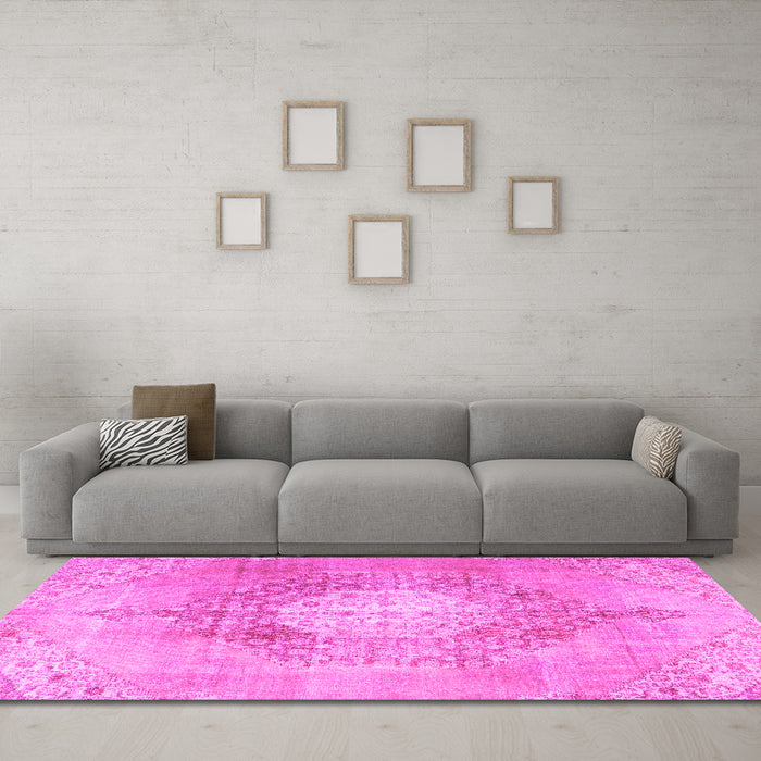 Machine Washable Persian Pink Traditional Rug in a Living Room, wshtr3237pnk