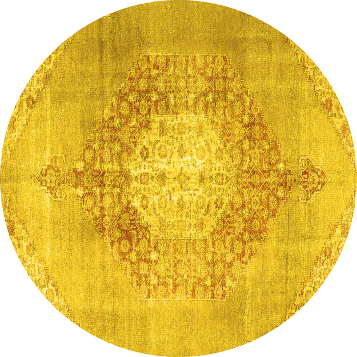 Round Persian Yellow Traditional Rug, tr3237yw