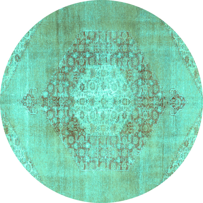 Round Machine Washable Persian Turquoise Traditional Area Rugs, wshtr3237turq
