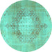 Round Machine Washable Persian Turquoise Traditional Area Rugs, wshtr3237turq