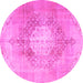 Round Machine Washable Persian Pink Traditional Rug, wshtr3237pnk