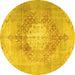 Round Machine Washable Persian Yellow Traditional Rug, wshtr3237yw