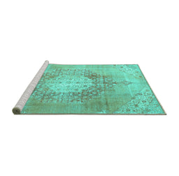 Sideview of Machine Washable Persian Turquoise Traditional Area Rugs, wshtr3237turq