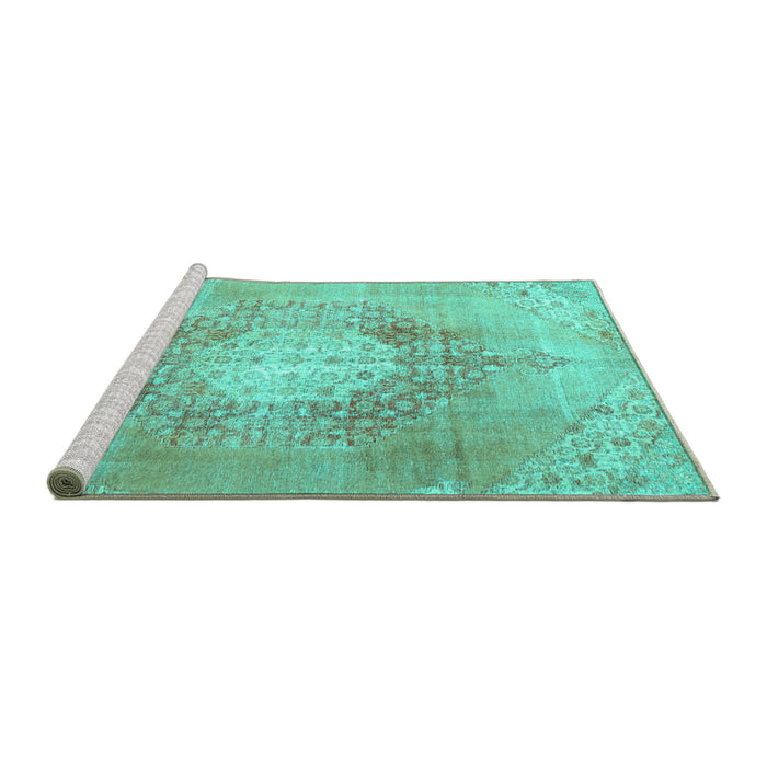 Sideview of Machine Washable Persian Turquoise Traditional Area Rugs, wshtr3237turq