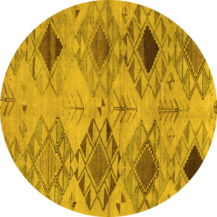 Round Machine Washable Persian Yellow Traditional Rug, wshtr3238yw