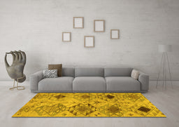 Machine Washable Persian Yellow Traditional Rug in a Living Room, wshtr3238yw