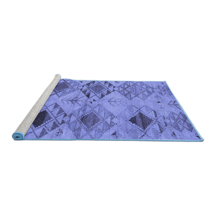 Sideview of Machine Washable Persian Blue Traditional Rug, wshtr3238blu