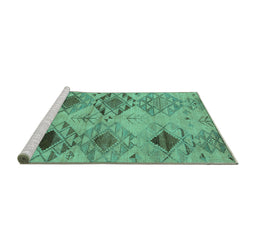 Sideview of Machine Washable Persian Turquoise Traditional Area Rugs, wshtr3238turq