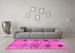 Machine Washable Persian Pink Traditional Rug in a Living Room, wshtr3238pnk