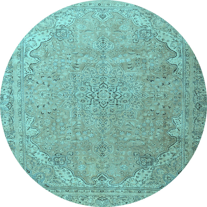 Round Machine Washable Persian Light Blue Traditional Rug, wshtr3239lblu