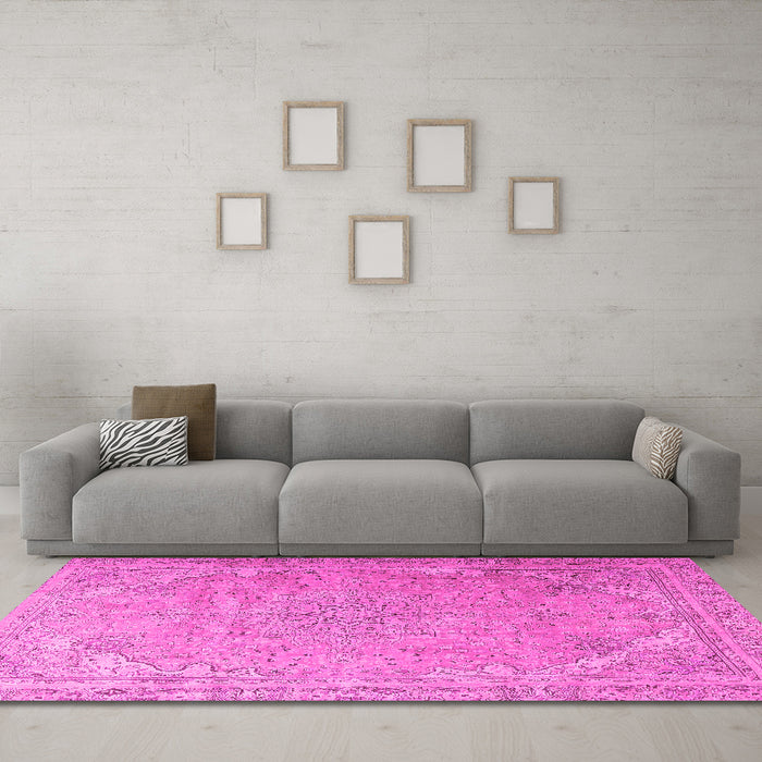 Machine Washable Persian Pink Traditional Rug in a Living Room, wshtr3239pnk
