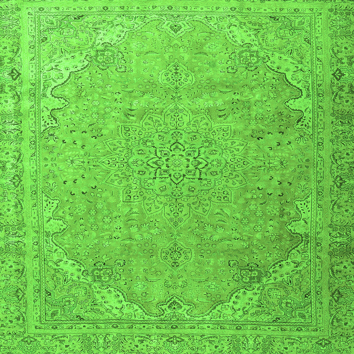 Round Machine Washable Persian Green Traditional Area Rugs, wshtr3239grn